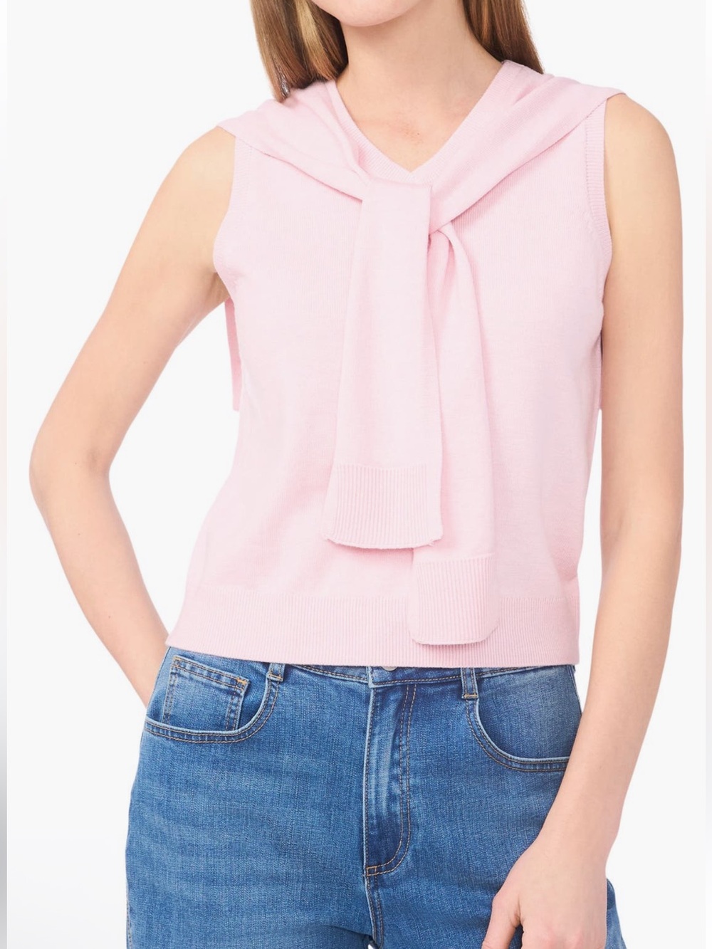 Halogen tie shoulder sleeveless sweater Sz M NWT
